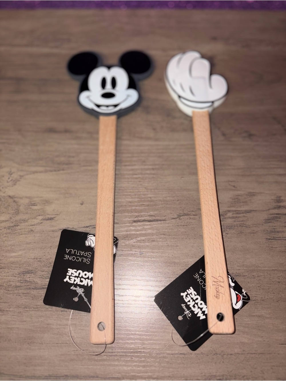 Disney Mickey Mouse & Glove Silicone Spatula Set NWT Wooden Handle Kitchen